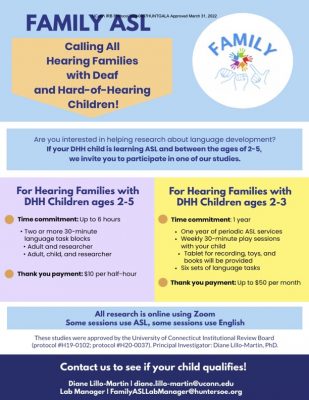 English recruitment flyer for the Family ASL Project