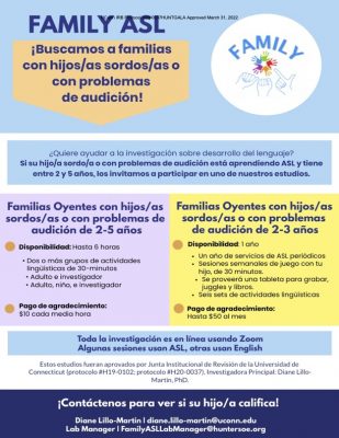 Spanish recruitment flyer for the Family ASL Project